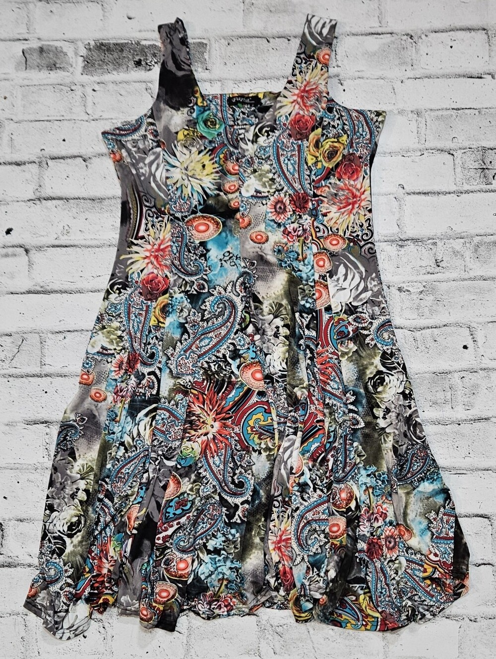 Papa Vancouver Floral Paisley Sleeveless Fit Flare Midi Dress Size L